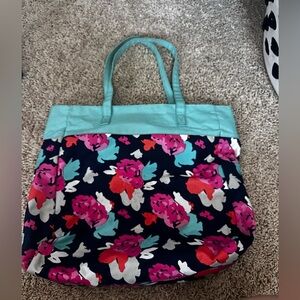 Floral Canvas Tote Bag - Pink and Blue